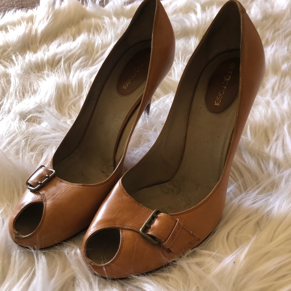 Vintage Sergio Rossi peep toe leather heels